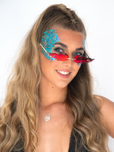 Load image into Gallery viewer, red flame sunglasses, mirrored lenses, festival and rave accessories
